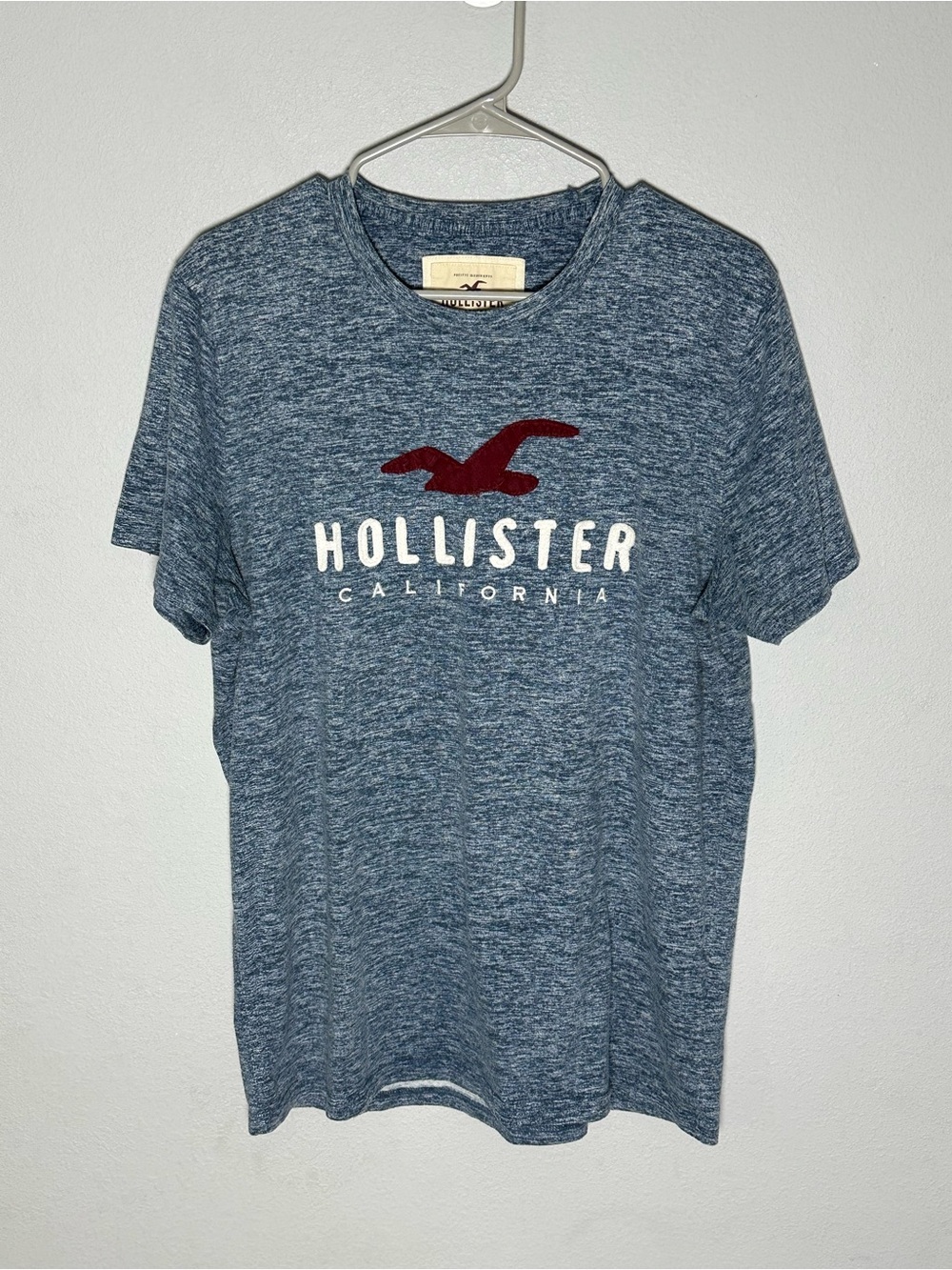 Hollister Heather Navy Tee with Maroon Seagull Logo